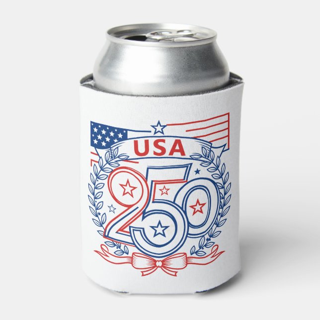 USA 250 Patriotic Anniversary Emblem Design Can Cooler (Can Front)