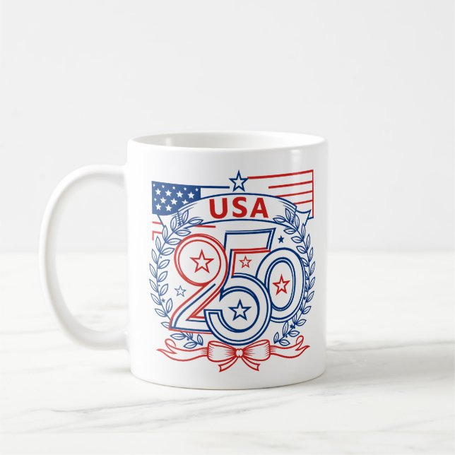 USA 250 Patriotic Anniversary Emblem Design Coffee Mug (Left)