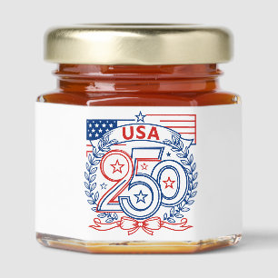 USA 250 Patriotic Anniversary Emblem Design Honey Jar Favors