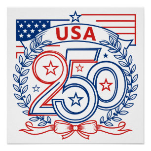 USA 250 Patriotic Anniversary Emblem Design Poster