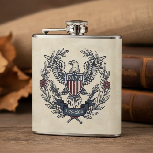 USA 250 Patriotic Eagle Heritage Motif Crm ID1299 Flask
