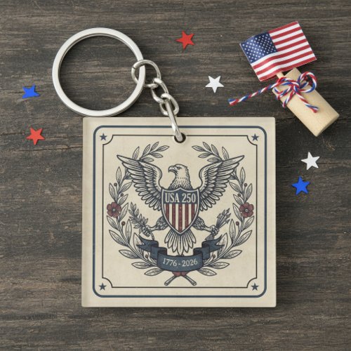 USA 250 Patriotic Eagle Heritage Motif Crm ID1299 Keychain