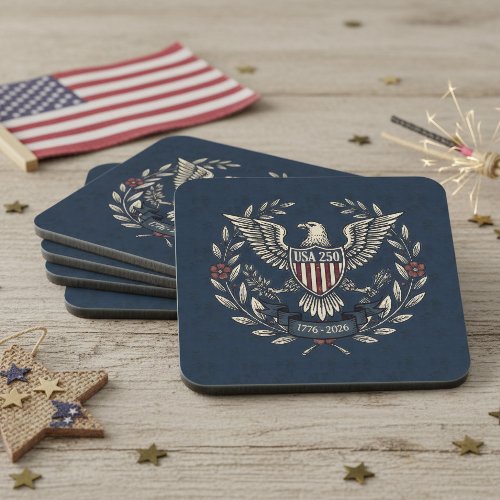USA 250 Patriotic Eagle Heritage Motif Navy ID1299 Beverage Coaster
