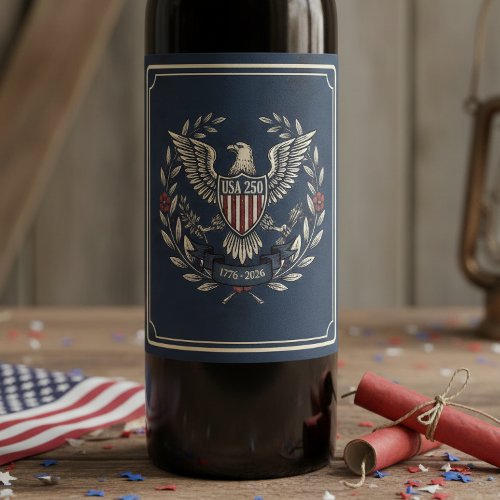 USA 250 Patriotic Eagle Heritage Motif Navy ID1299 Wine Label