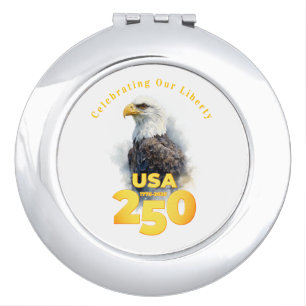 USA 250: Watercolor Bald Eagle & Gold Compact Mirror