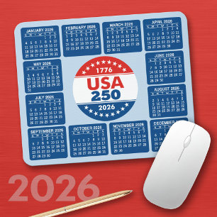 USA 250 with 2026 Calendar - Red White Blue Mouse Pad