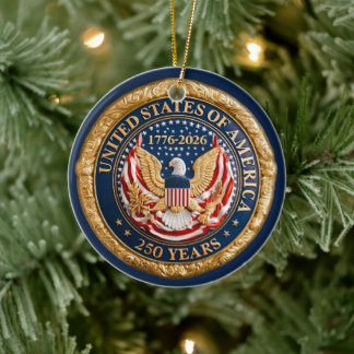 USA 250 Years 1776-2026 American Flag Eagle Ceramic Ornament