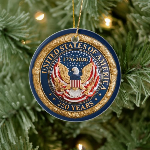 USA 250 Years 1776-2026 American Flag Eagle Ceramic Ornament