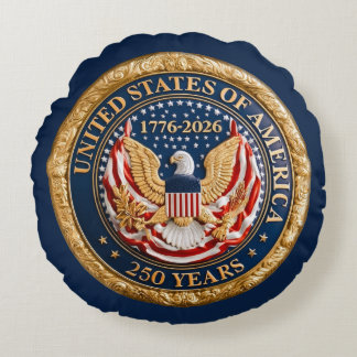 USA 250 Years 1776-2026 American Flag Eagle Round Pillow