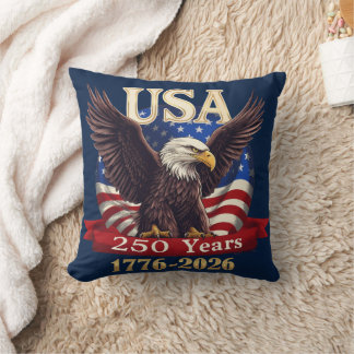 USA 250 Years 1776-2026 American Flag Eagle Throw Pillow