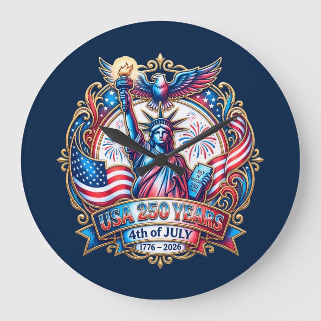 USA 250 years 4th of July 1776-2026 Large Clock (Front)