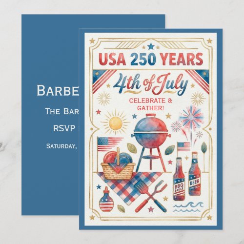 USA 250 Years 4th of July BBQ Invitation