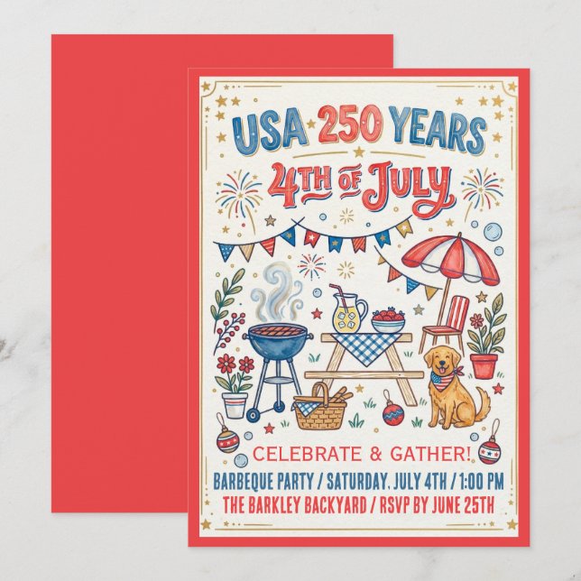 USA 250 Years 4th of July BBQ Invitation (Front/Back)