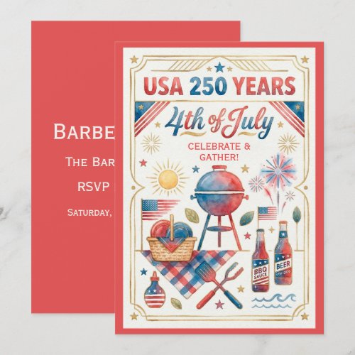 USA 250 Years 4th of July BBQ Invitation