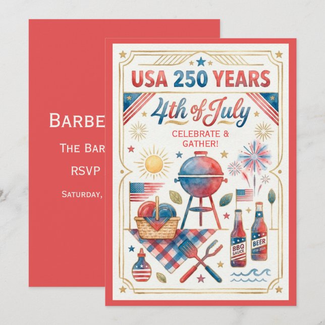 USA 250 Years 4th of July BBQ Invitation (Front/Back)