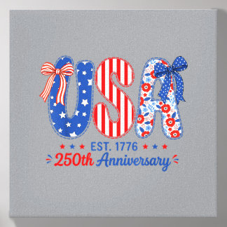 Usa 250 Years Aamerica Floral Birthday Patriotic Canvas Photo Tile