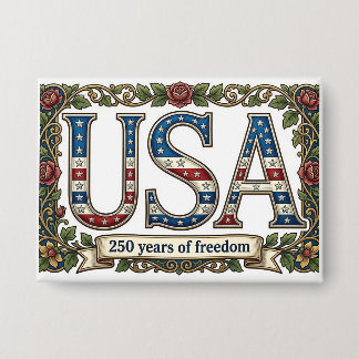 USA 250 Years Anniversary Silver Florals Souvenir Button