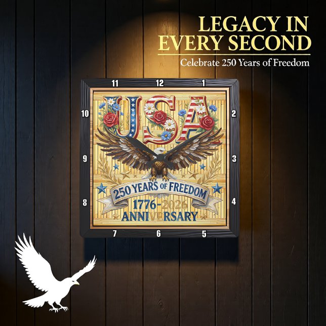 USA 250 Years Freedom Anniversary Square Wall Clock (Creator Uploaded)
