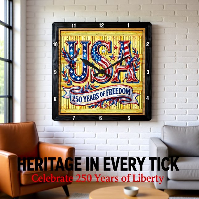 USA 250 Years Freedom Anniversary Square Wall Clock (Creator Uploaded)