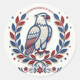 USA 250 Years Independence Patriotic Eagle Wreath Classic Round Sticker