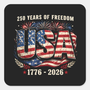 USA 250 Years of Freedom   1776–2026 Patriot Square Sticker