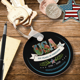 USA 250 Years of Freedom Botanical 4th Of July Keychain