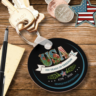 USA 250 Years of Freedom Botanical 4th Of July Keychain
