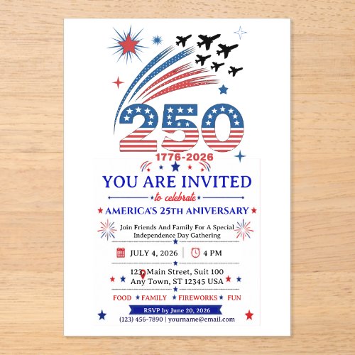 USA 250 Years of Freedom Celebration Design Acrylic Invitations