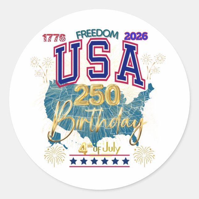 USA 250 YEARS OF FREEDOM CLASSIC ROUND STICKER (Front)