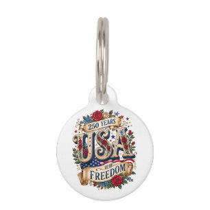 USA 250 Years of Freedom Floral Americana Pet ID Tag