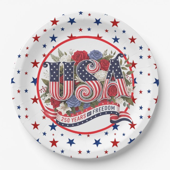 USA 250 Years Of Freedom  Paper Plates (Front)