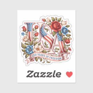 USA 250 Years of Freedom Vintage Patriotic Floral Sticker