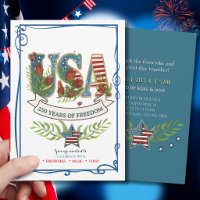 USA 250 Years of Freedom Watercolor 4th July Inv