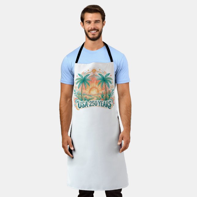 USA 250 Years Palm Trees Patriotic Desert Sunrise Apron (Worn)