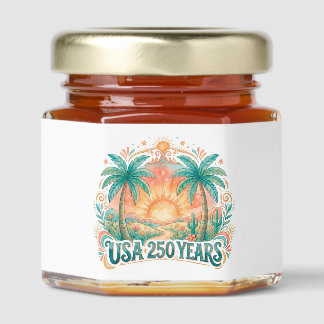 USA 250 Years Palm Trees Patriotic Desert Sunrise Honey Jar Favors
