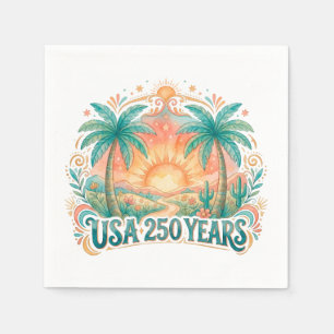 USA 250 Years Palm Trees Patriotic Desert Sunrise Napkins