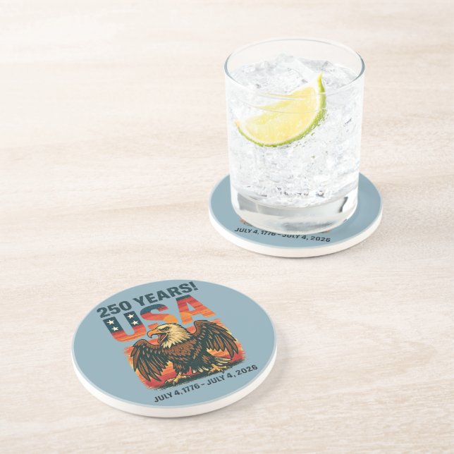 USA 250 Years – Patriotic Bald Eagle July 4th 2026 Coaster (Side)