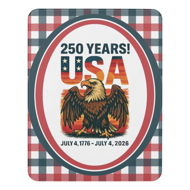 USA 250 Years – Patriotic Bald Eagle July 4th 2026 Door Sign (Contemporary Vert)