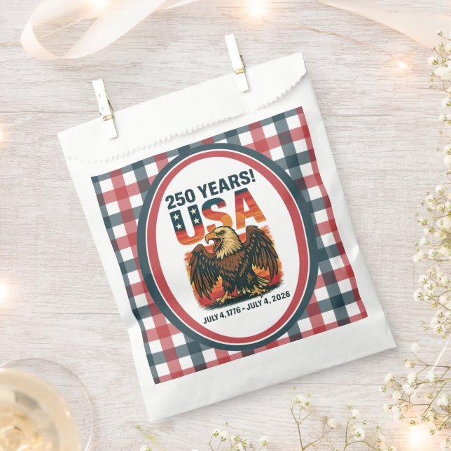 USA 250 Years – Patriotic Bald Eagle July 4th 2026 Favor Bag (Clipped)