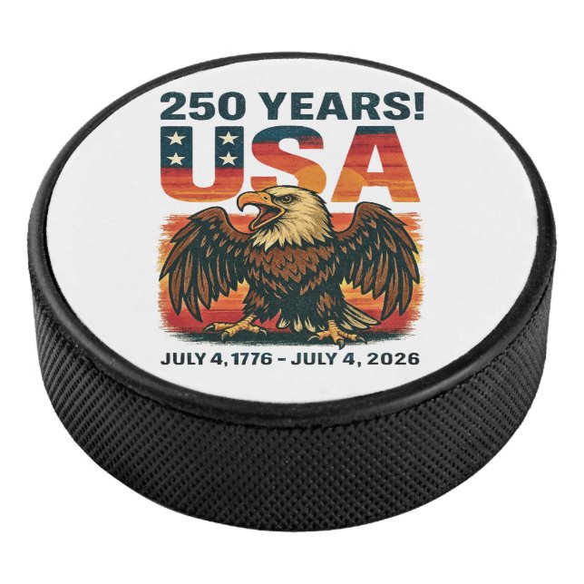 USA 250 Years – Patriotic Bald Eagle July 4th 2026 Hockey Puck (3/4)