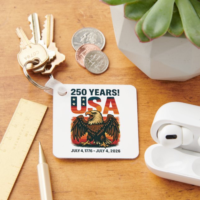 USA 250 Years – Patriotic Bald Eagle July 4th 2026 Keychain (Desk)