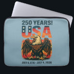 USA 250 Years – Patriotic Bald Eagle July 4th 2026 Laptop Sleeve<br><div class="desc">Celebrate America’s 250th anniversary in bold, patriotic style! This vintage-inspired design features a fierce bald eagle in front of a sunset, with large distressed “USA” lettering and the dates “July 4, 1776 – July 4, 2026.” Perfect for showing your love of country during the Semiquincentennial or any time you want...</div>