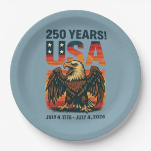 USA 250 Years – Patriotic Bald Eagle July 4th 2026 Paper Plates