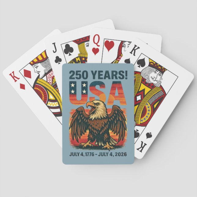 USA 250 Years – Patriotic Bald Eagle July 4th 2026 Poker Cards (Back)