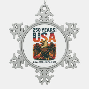 USA 250 Years – Patriotic Bald Eagle July 4th 2026 Snowflake Pewter Christmas Ornament