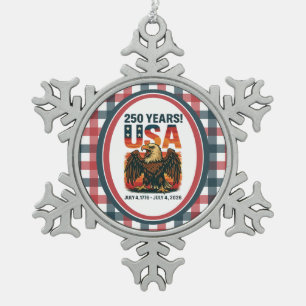 USA 250 Years – Patriotic Bald Eagle July 4th 2026 Snowflake Pewter Christmas Ornament