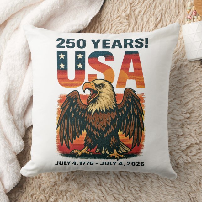 USA 250 Years – Patriotic Bald Eagle July 4th 2026 Throw Pillow (Blanket)