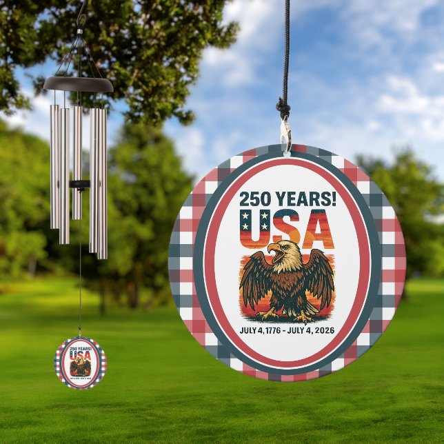 USA 250 Years – Patriotic Bald Eagle July 4th 2026 Wind Chime (Outdoor)