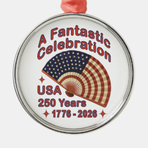 USA 250 Years Patriotic Fan Design – 1776-2026 Metal Ornament