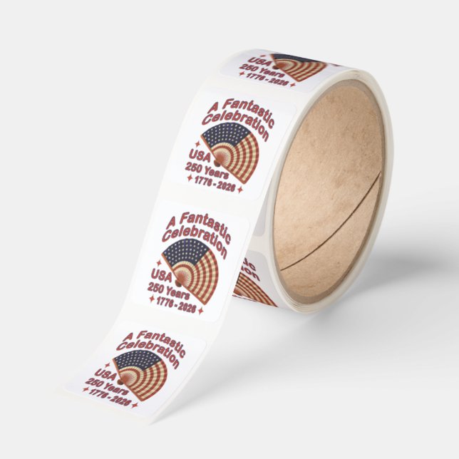 USA 250 Years Patriotic Fan Design – 1776-2026  Square Sticker (Roll)